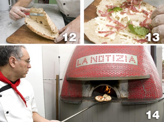 fasi lavorazione della pizza; in forno
