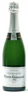 Bottiglia di champagne l Brut Cuis 1er Cru di Pierre Gimonnet.