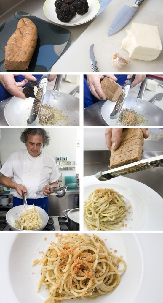 Ricetta dello chef Damiani, Spaghetti con tartufo nero estivo dei Sibillini e bottarga