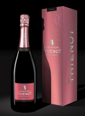 bottiglia e confezione di champagne rose thienot
