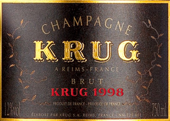 etichetta di champagne krug vintage 1998