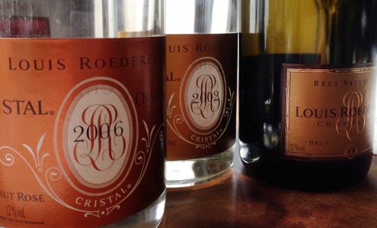 bottiglie di Cristal Rosé 2006 e Cristal 2002