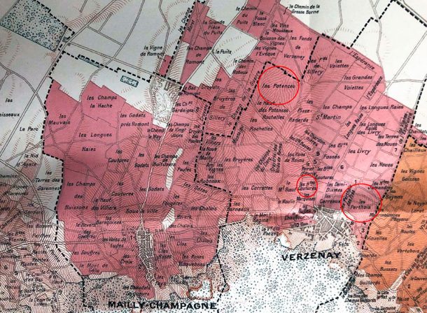 Mappa dei vigneti del villaggio Grand Cru di Verzenay