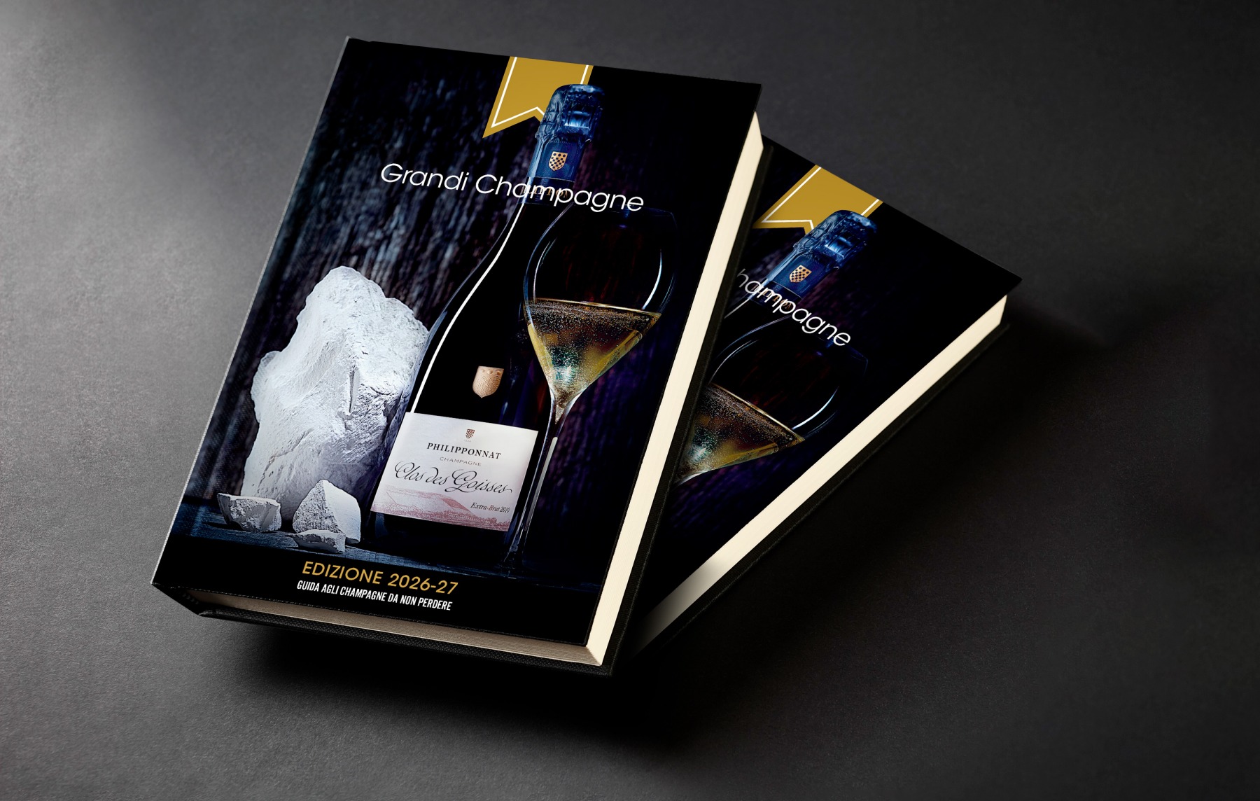 mock up di apertura della guida grandi champagne in limited edition
