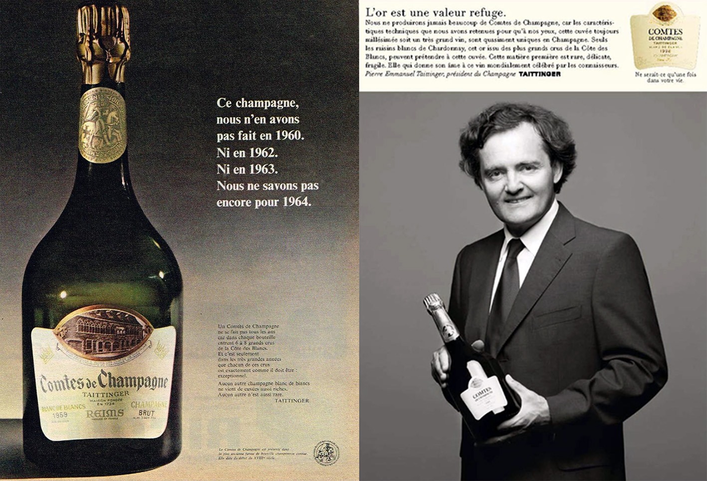 Pubblicità (Taittinger è stata la prima a fare delle inserzioni) del Comtes de Champagne. La più recente vede in campo lo stesso Pierre-Emmanuel.